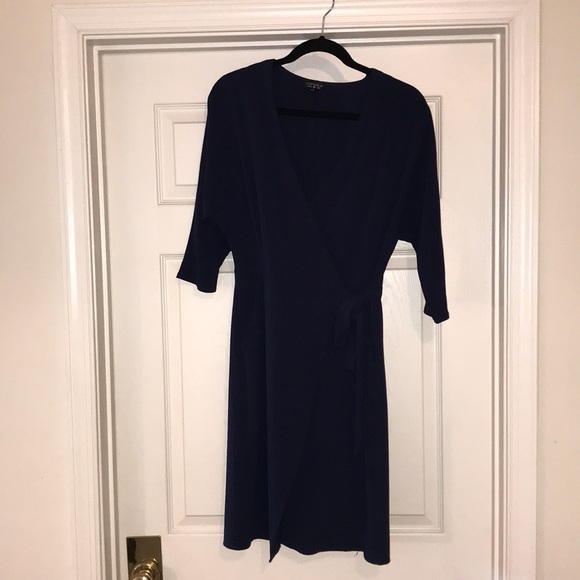 NWT Topshop navy 3/4 sleeve wrap dress size US 4 - Picture 5 of 10